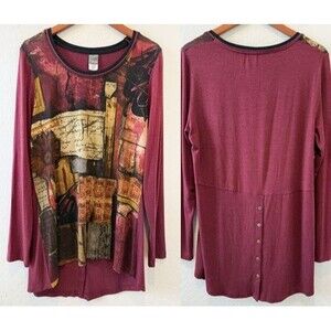 Simply Art by Dolcezza XL Abstract Trading Stamp Print Tunic Top Knit Stretch